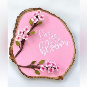 Pink Background With White Cherry Blossoms/Live Life in Full Bloom Wall Art